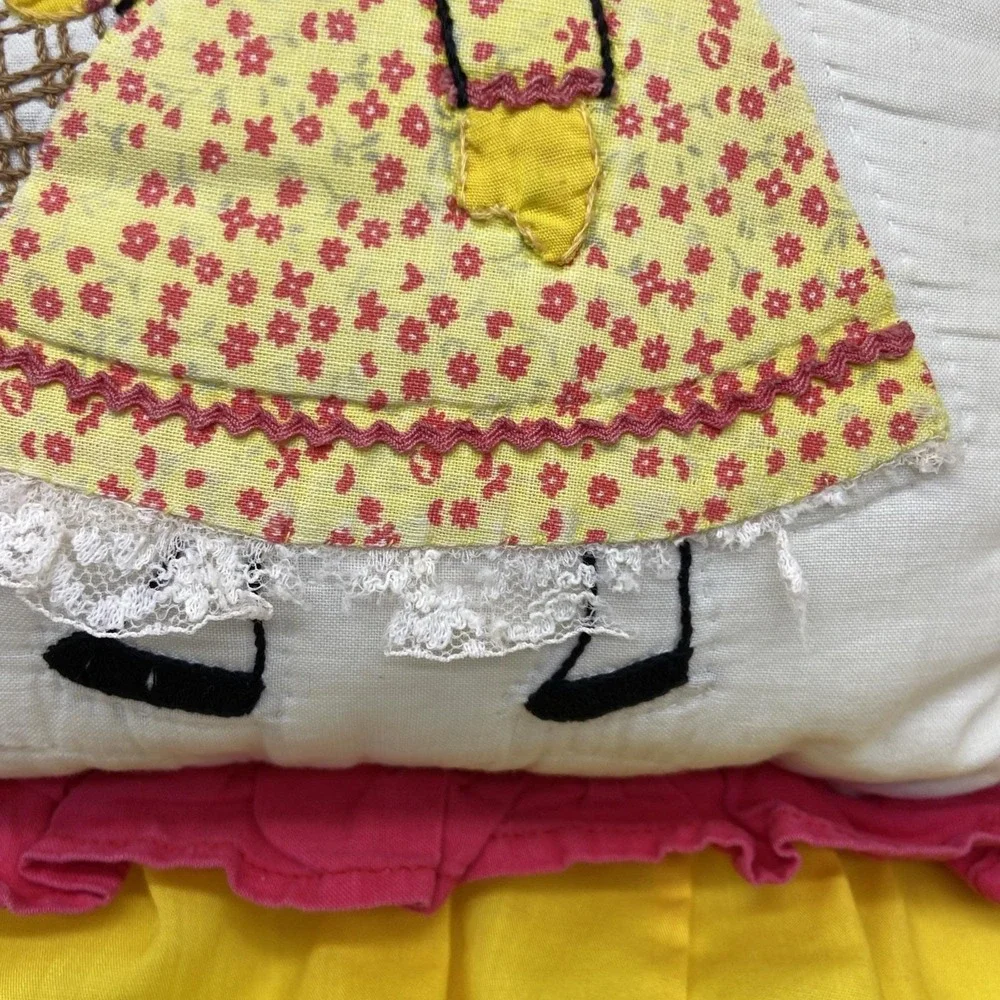 Vintage Sunbonnet Sue Decorative Pillows Set of 2 Yellow Pink Ruffle Cottagecore